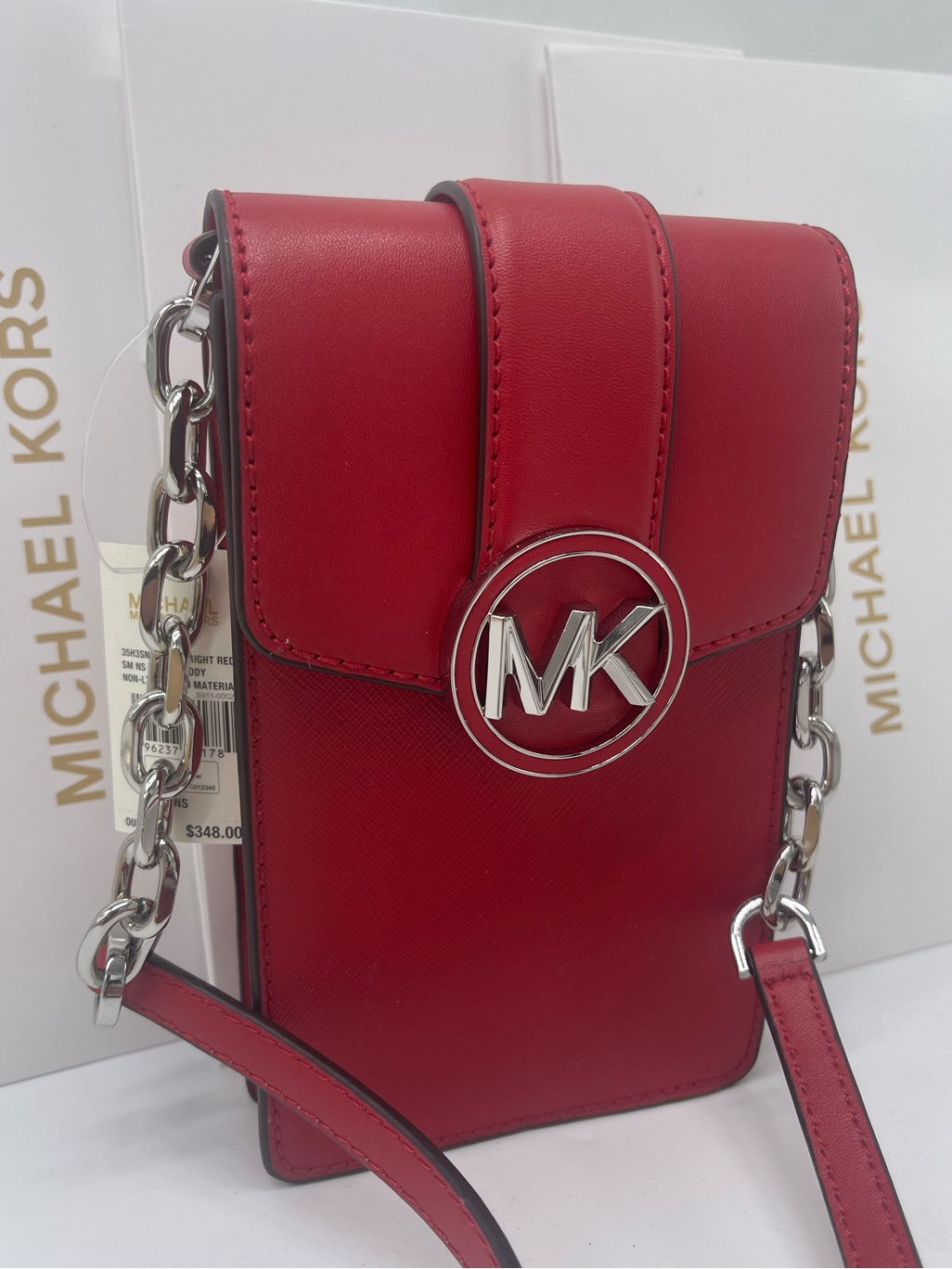 Michael Kors Carmen Small Ns Logo Smartphone Xbody Crossbody Bag Bright Red Nwt